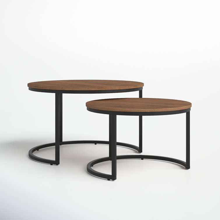 Contemporary Round Wood & Metal Nesting Coffee Tables - Black/Brown