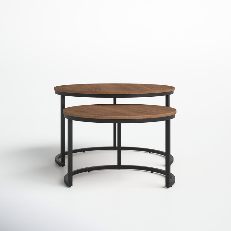 Contemporary Round Wood & Metal Nesting Coffee Tables - Black/Brown