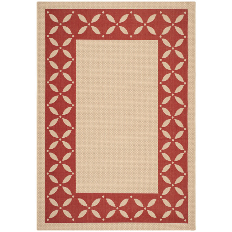 Martha Stewart Mallorca Border Floral Red Viscose Blend Rug 5'3" x 7'7"