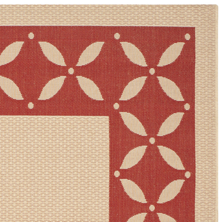 Martha Stewart Mallorca Border Floral Red Viscose Blend Rug 5'3" x 7'7"