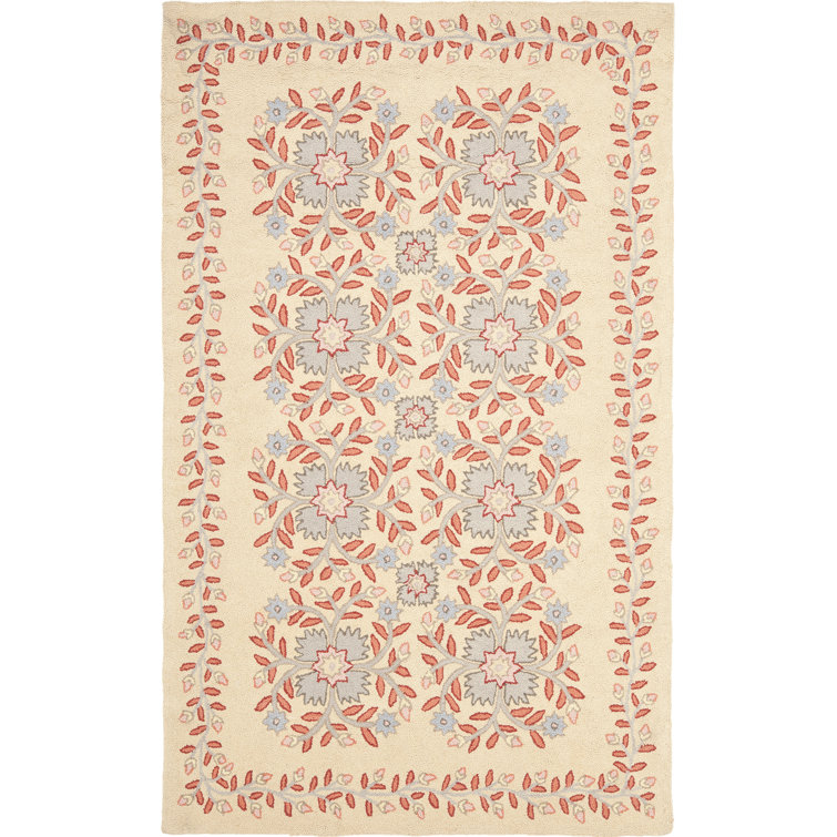 Handmade Tufted Red Floral Wool Rectangular 4' x 6' Rug
