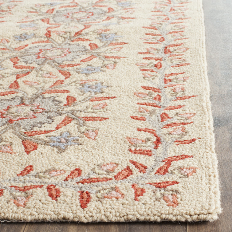 Handmade Tufted Red Floral Wool Rectangular 4' x 6' Rug