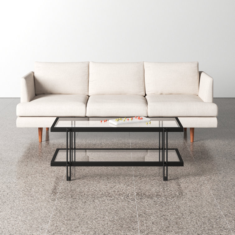 Beckham Rectangular Glass Coffee Table with Storage, Brass Finish