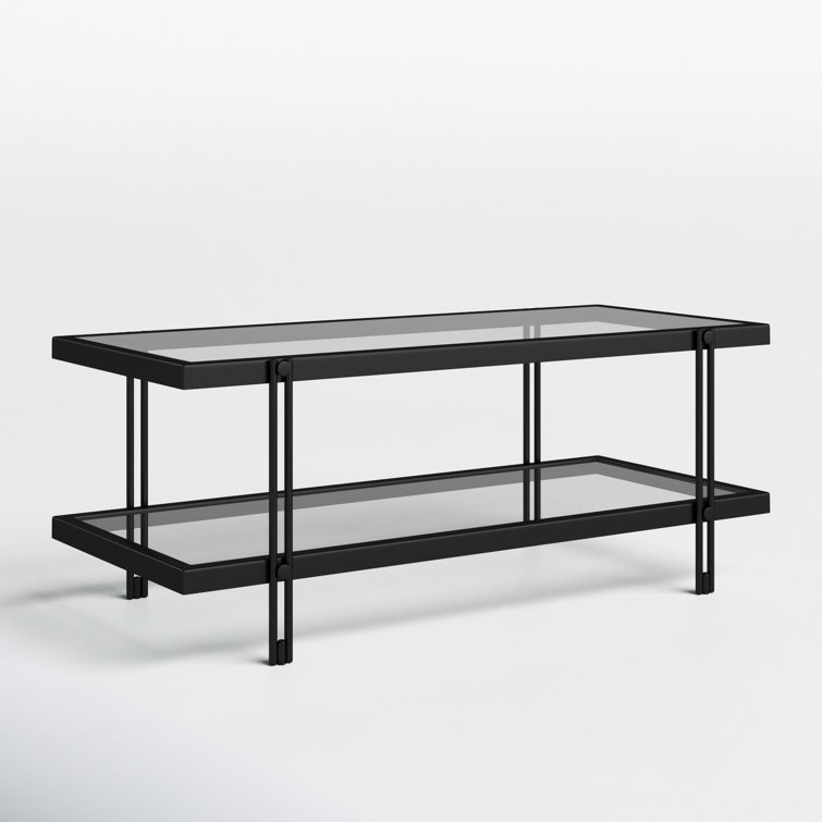 Beckham Rectangular Glass Coffee Table with Storage, Brass Finish