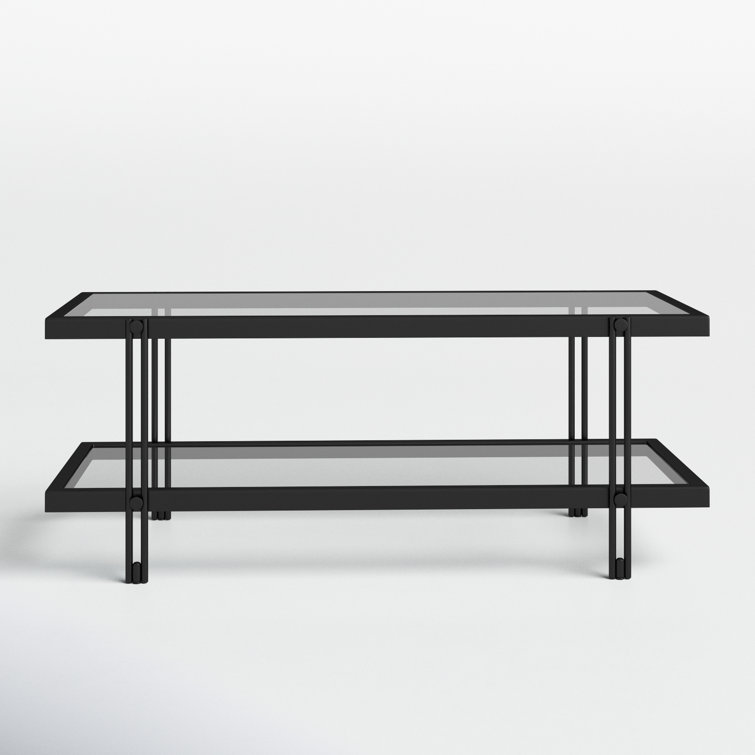 Beckham Rectangular Glass Coffee Table with Storage, Brass Finish