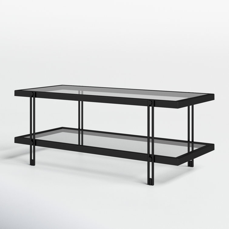 Beckham Rectangular Glass Coffee Table with Storage, Brass Finish