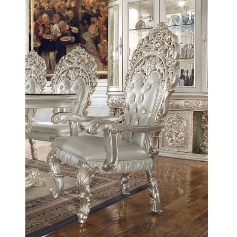 Champagne Tufted Synthetic Leather Carved Side Chair