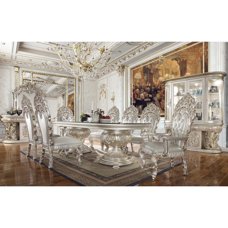 Champagne Tufted Synthetic Leather Carved Side Chair