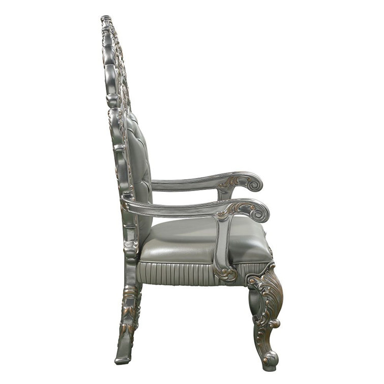 Champagne Tufted Synthetic Leather Carved Side Chair