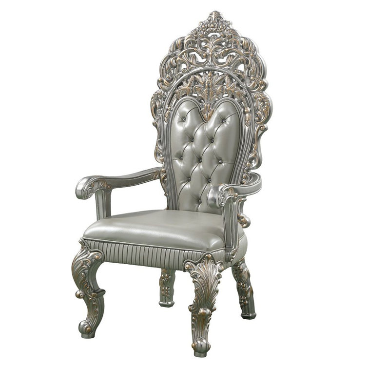 Champagne Tufted Synthetic Leather Carved Side Chair