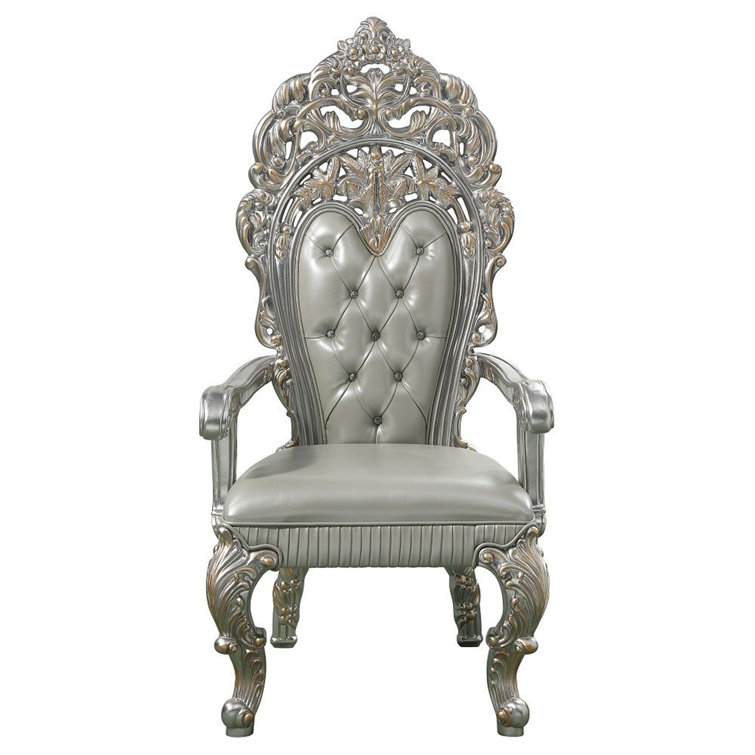 Champagne Tufted Synthetic Leather Carved Side Chair