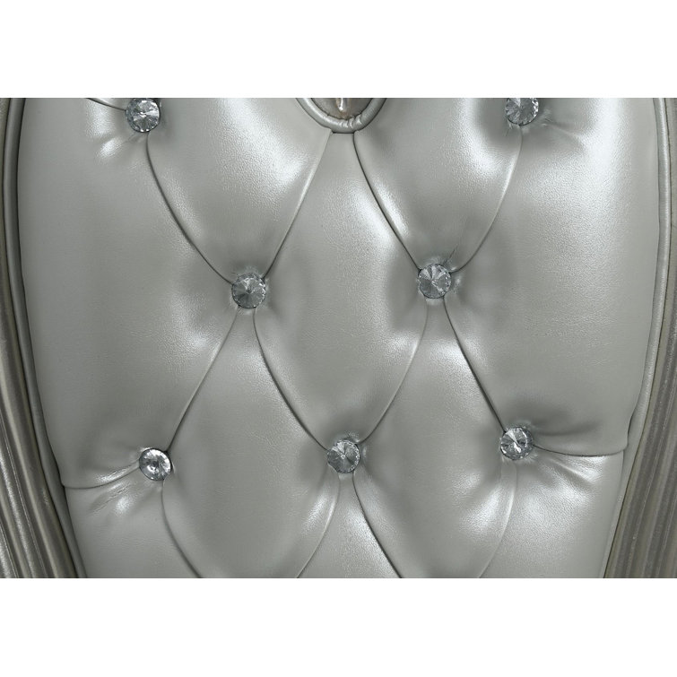 Champagne Tufted Synthetic Leather Carved Side Chair