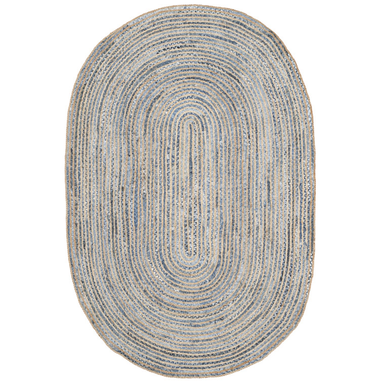 Cape Cod Blue and Natural Oval Jute Area Rug 3' x 5'