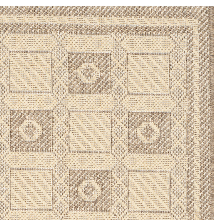 Beige and Brown Geometric Flat Woven Synthetic Rug