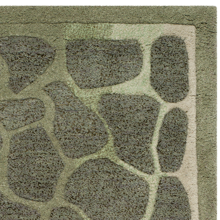Hand-Knotted Geometric Grassland Green Wool Area Rug, 5' x 8'