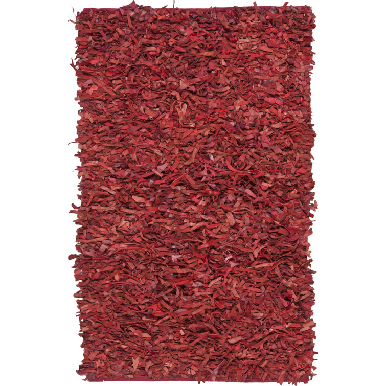 Hand-Knotted Red Leather Shag 8' x 10' Area Rug