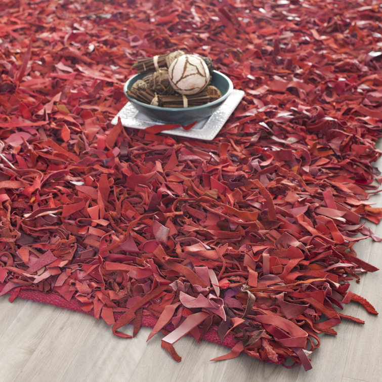 Hand-Knotted Red Leather Shag 8' x 10' Area Rug