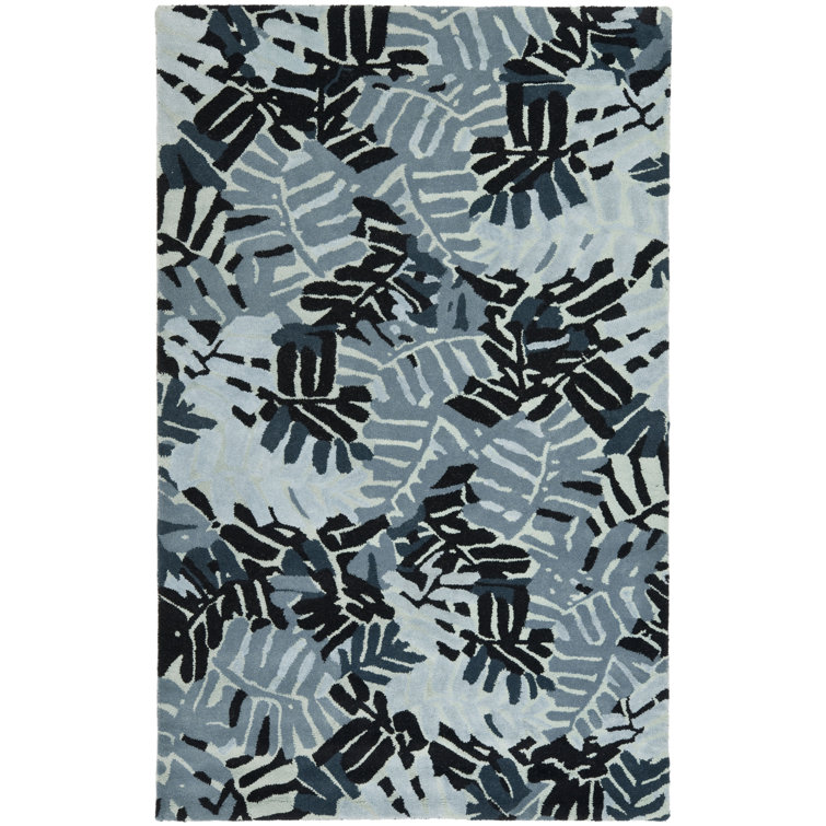 Handmade Palm Leaf Tufted Wool Rug in Wrought Iron, 4' x 6'