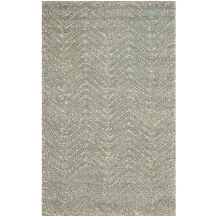 Handmade Striped Blue Wool-Viscose Blend Tufted Rug