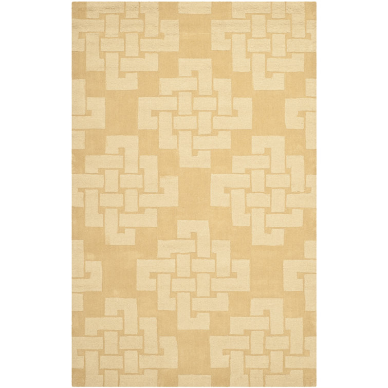 Handmade Tufted Geometric Wool Area Rug in Rattan