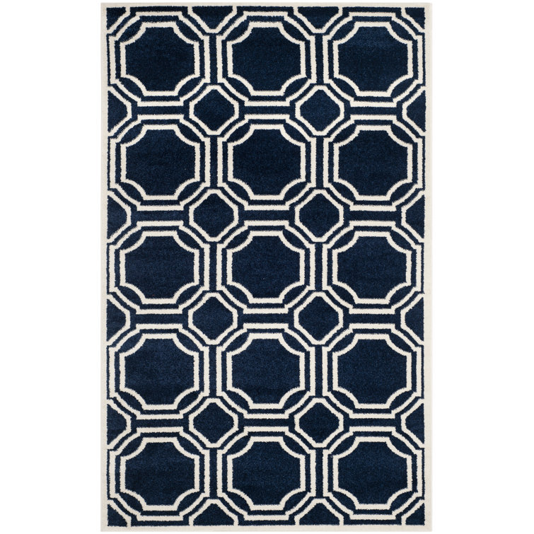 Navy and Ivory Geometric Wool Area Rug 3' x 5'