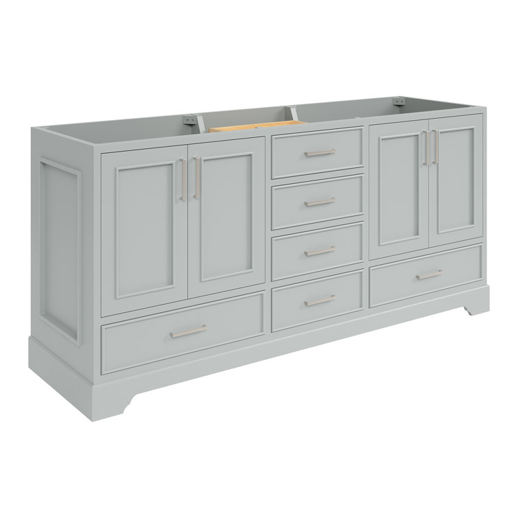 Stafford 73" Grey Double Freestanding Vanity Cabinet with Satin Brass Hardware