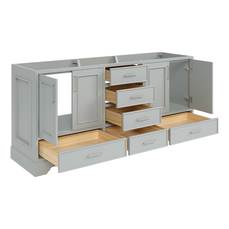 Stafford 73" Grey Double Freestanding Vanity Cabinet with Satin Brass Hardware