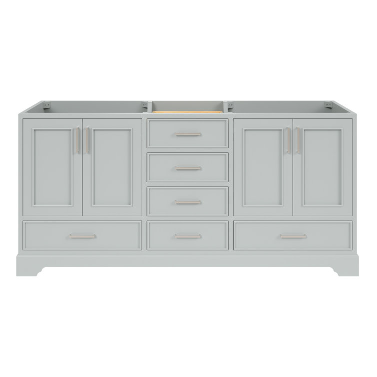 Stafford 73" Grey Double Freestanding Vanity Cabinet with Satin Brass Hardware