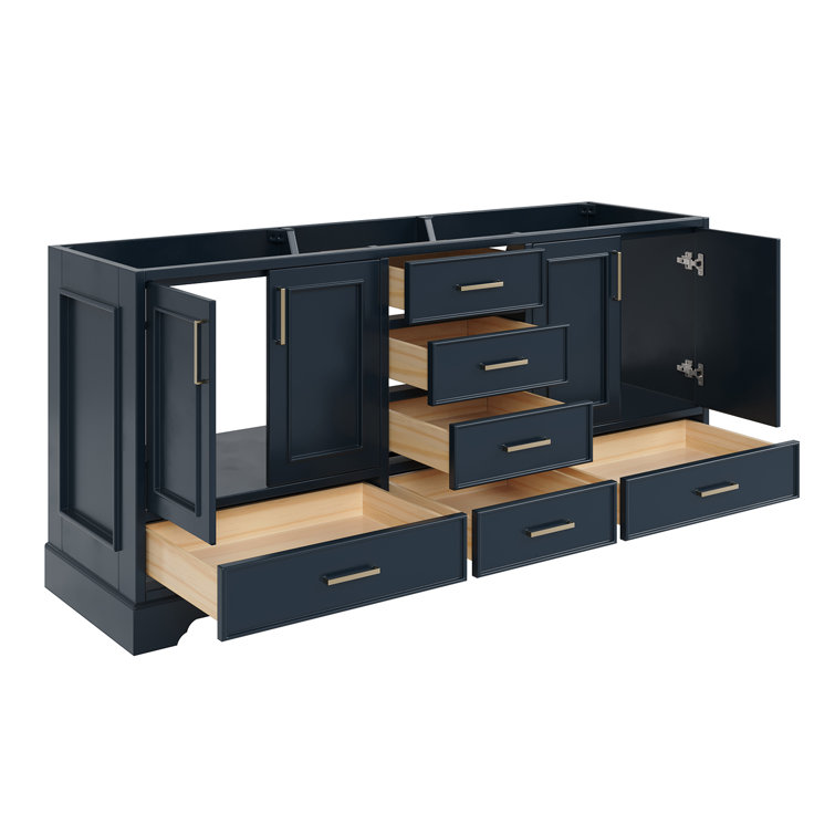 Midnight Blue Double Freestanding Vanity Cabinet with Brass Hardware
