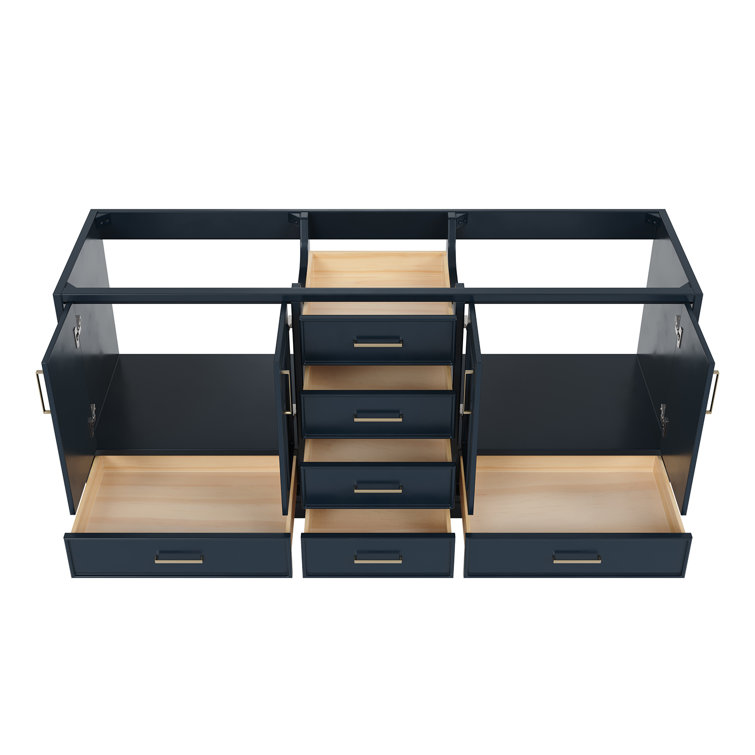 Midnight Blue Double Freestanding Vanity Cabinet with Brass Hardware