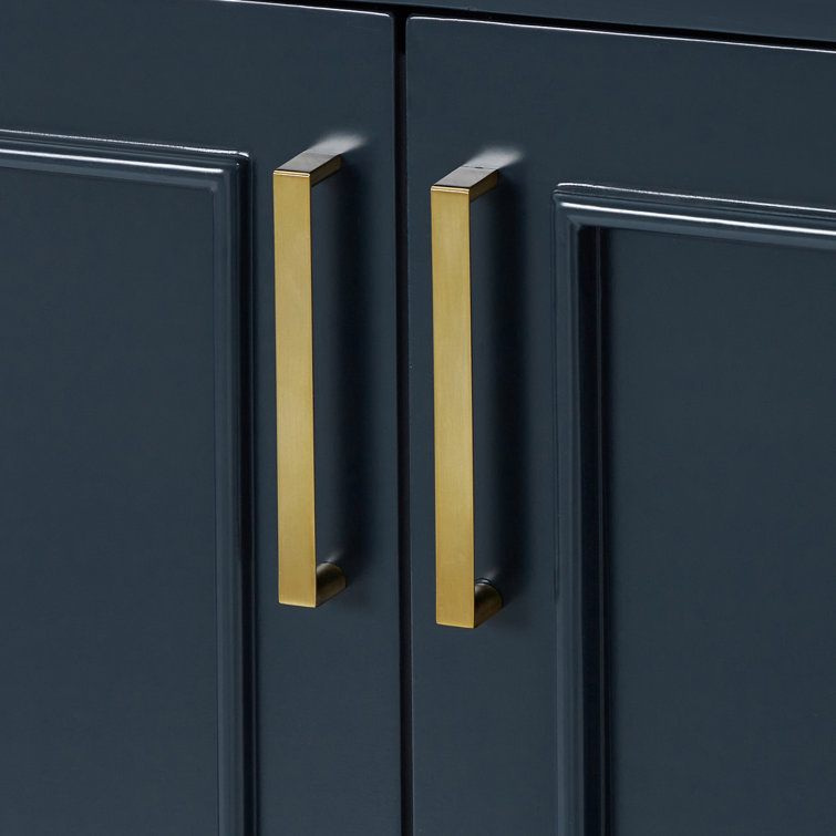 Midnight Blue Double Freestanding Vanity Cabinet with Brass Hardware