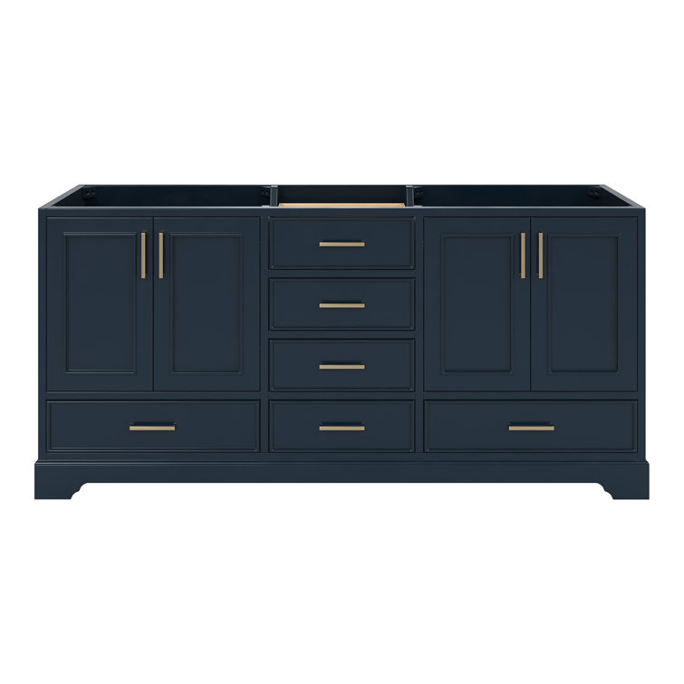 Midnight Blue Double Freestanding Vanity Cabinet with Brass Hardware