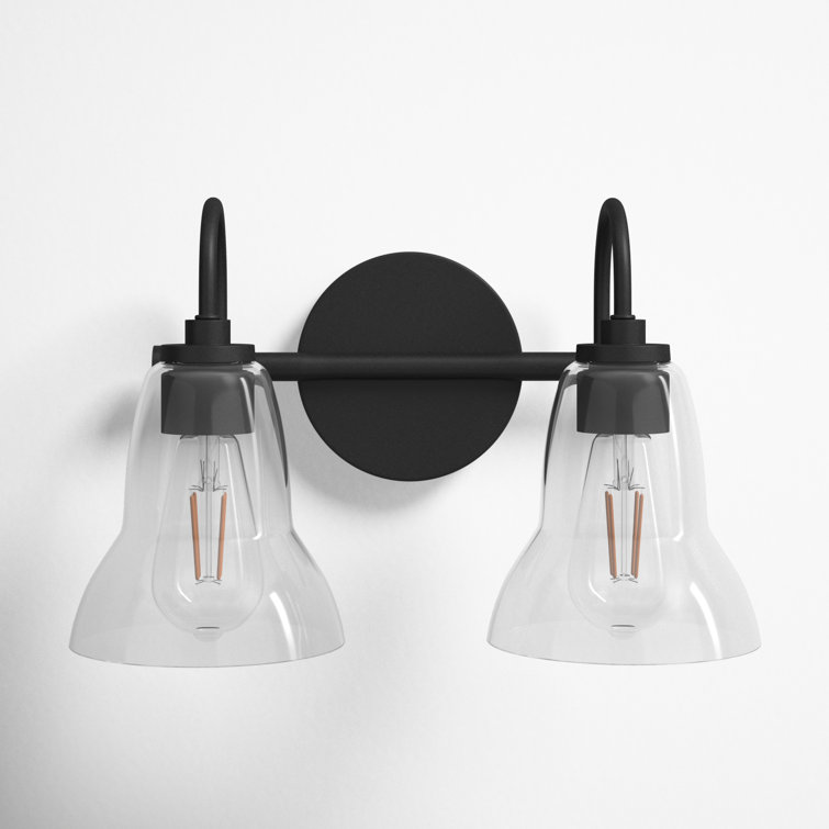 Black Steel Dual Light Vanity with Clear Glass Shades