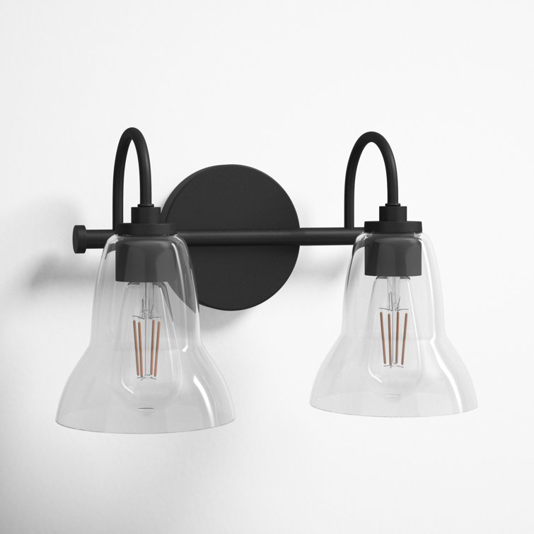 Black Steel Dual Light Vanity with Clear Glass Shades