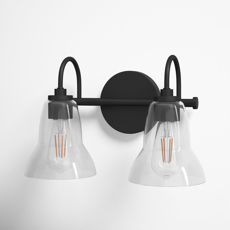 Black Steel Dual Light Vanity with Clear Glass Shades