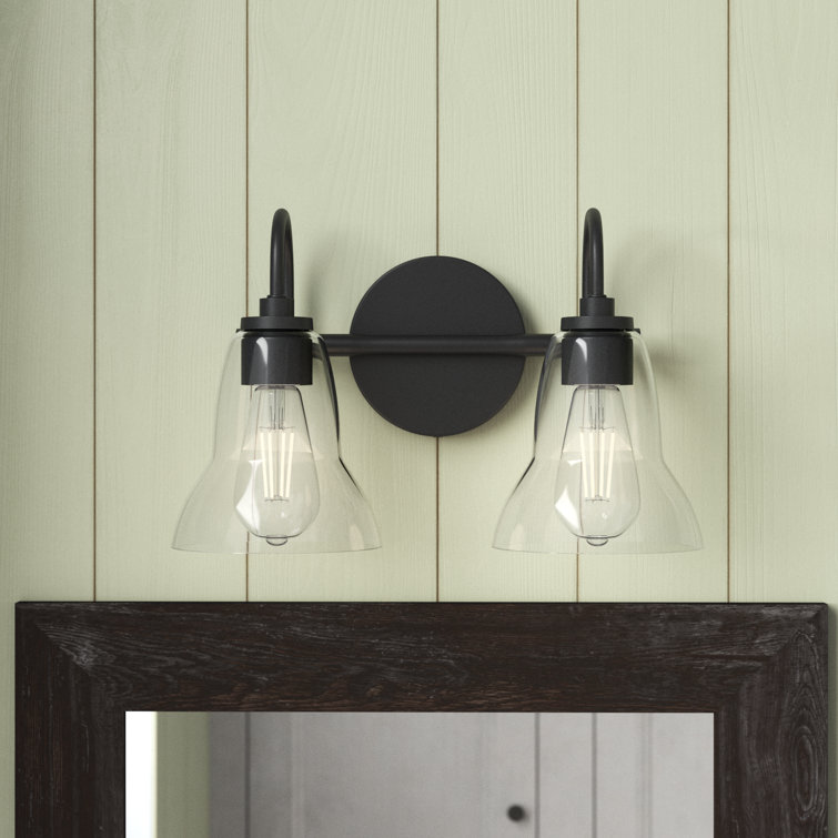 Black Steel Dual Light Vanity with Clear Glass Shades
