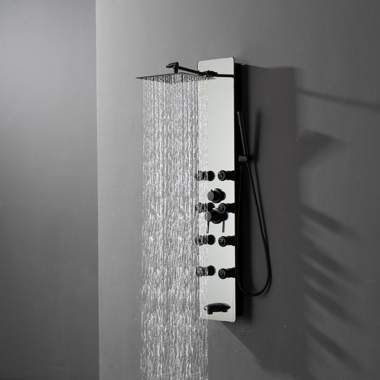 Matte Black Solid Brass Shower Panel System with Adjustable Head