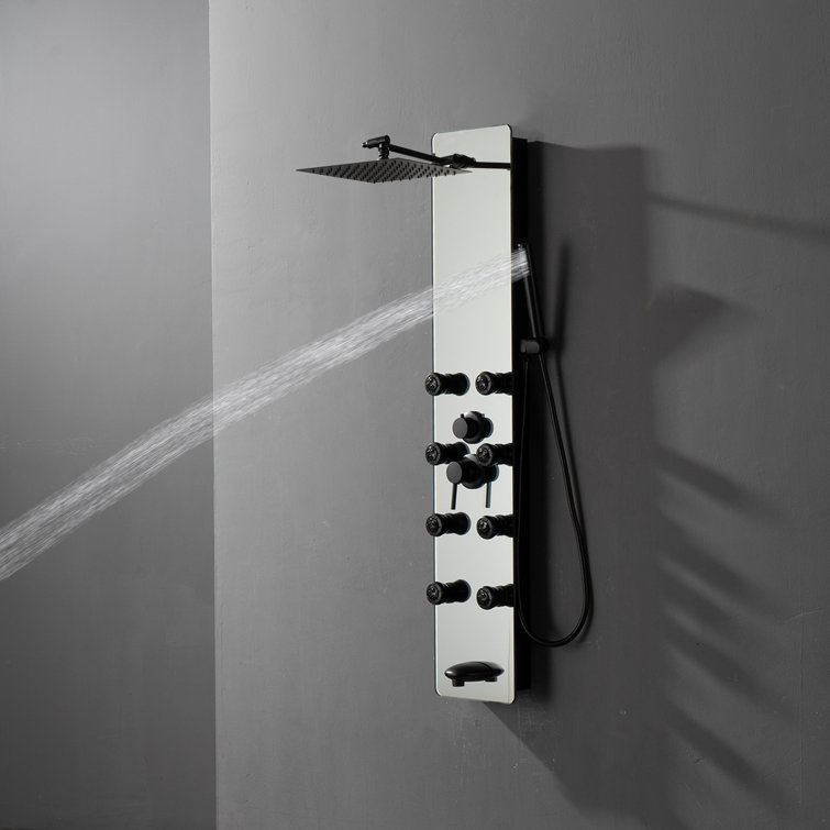 Matte Black Solid Brass Shower Panel System with Adjustable Head