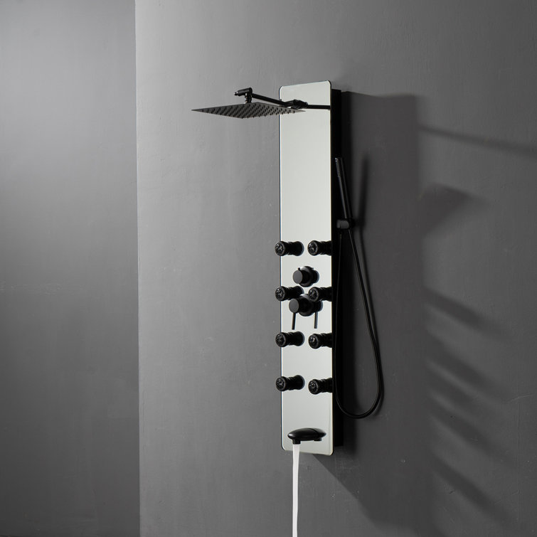Matte Black Solid Brass Shower Panel System with Adjustable Head