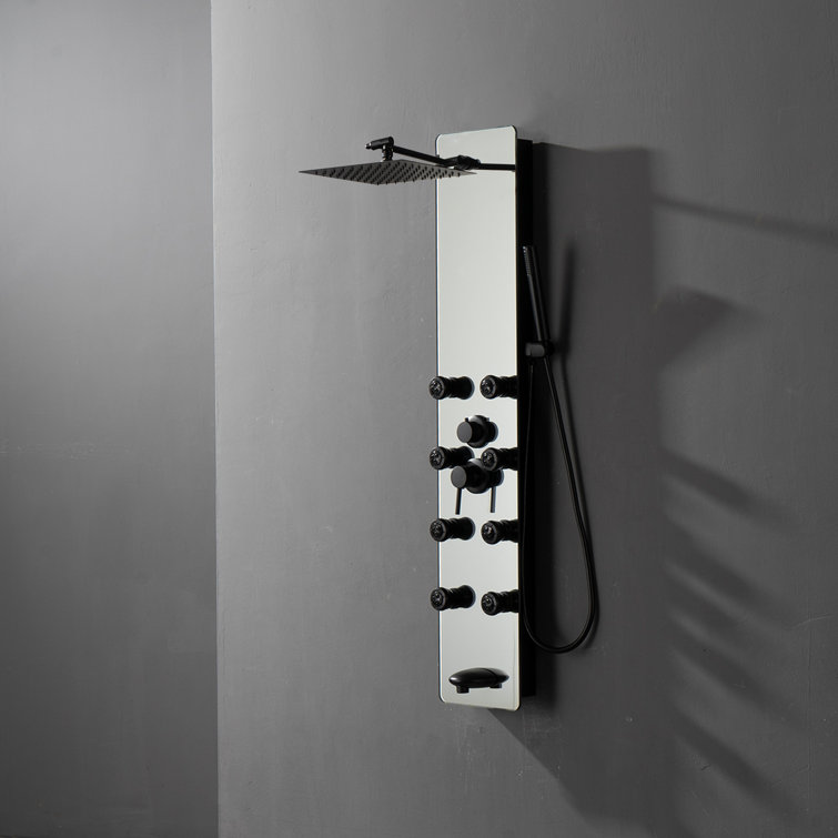 Matte Black Solid Brass Shower Panel System with Adjustable Head