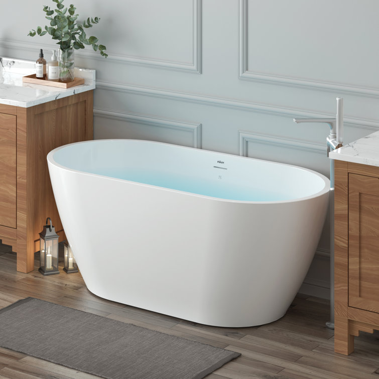 Bali 55" Glossy White Acrylic Freestanding Bathtub with Brushed Nickel Drain