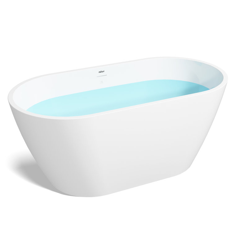 Bali 55" Glossy White Acrylic Freestanding Bathtub with Brushed Nickel Drain