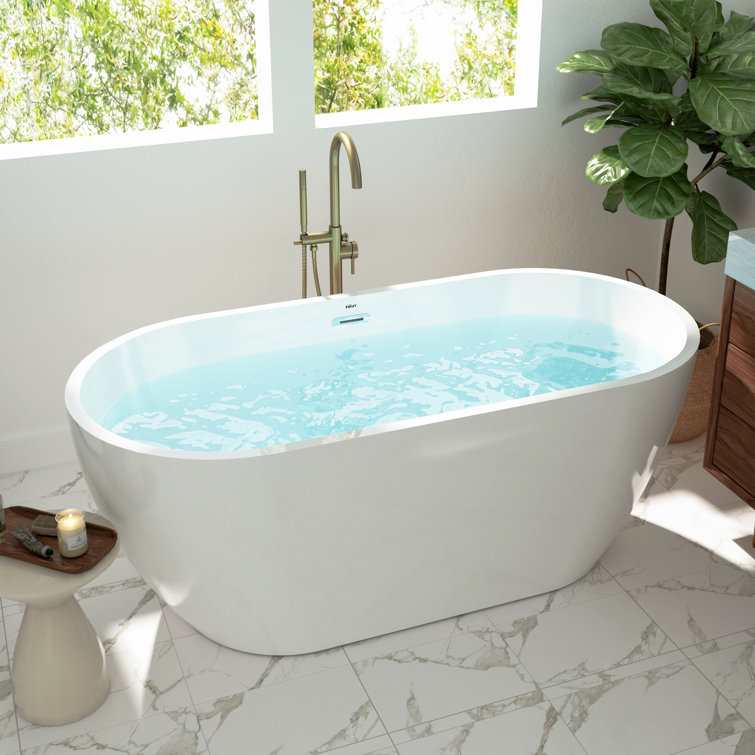Bali 59" Glossy White Acrylic Freestanding Bathtub with Chrome Drain