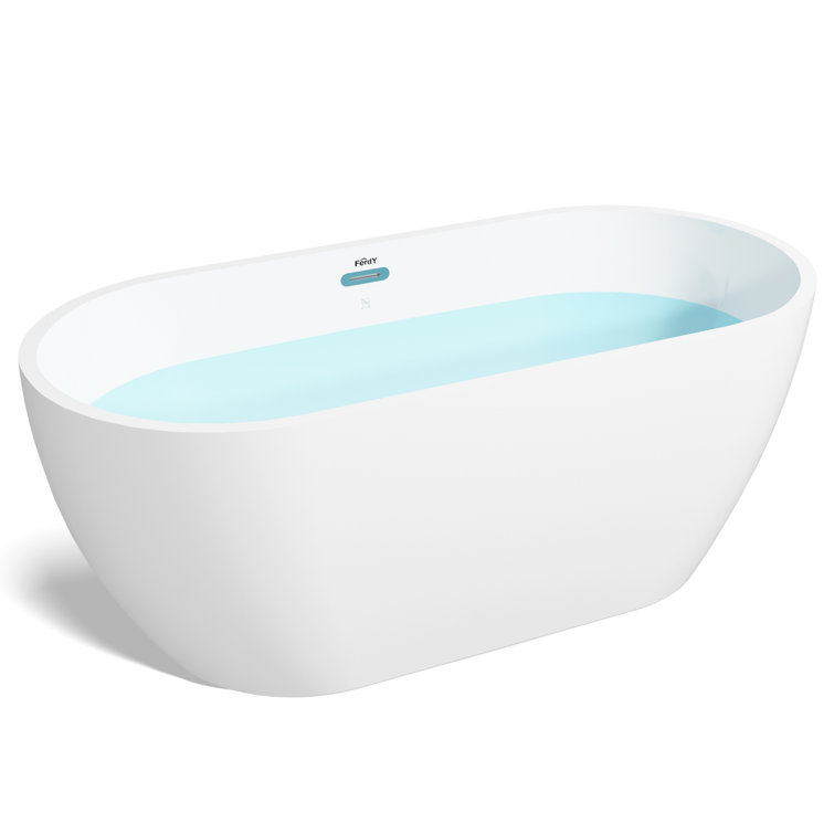 Bali 59" Glossy White Acrylic Freestanding Bathtub with Chrome Drain