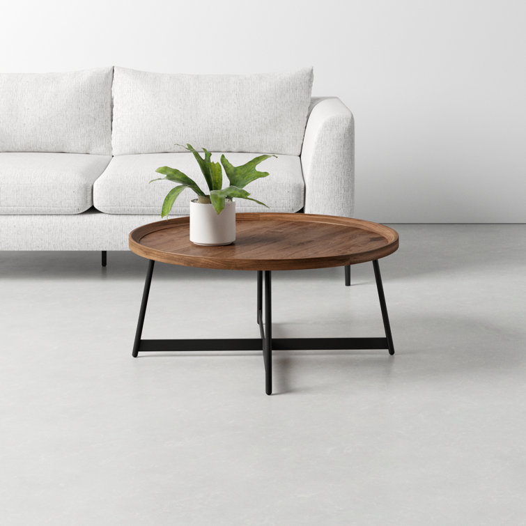 Modern Farmhouse 35" Round Walnut Coffee Table with Steel Base