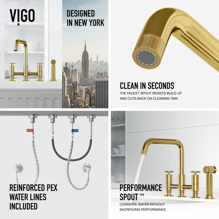 Matte Brushed Gold 12" Bridge Kitchen Faucet with Pull-Out Sprayer