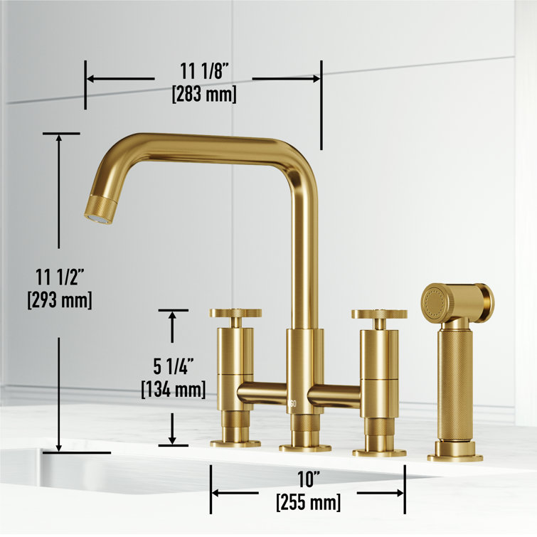 Matte Brushed Gold 12" Bridge Kitchen Faucet with Pull-Out Sprayer