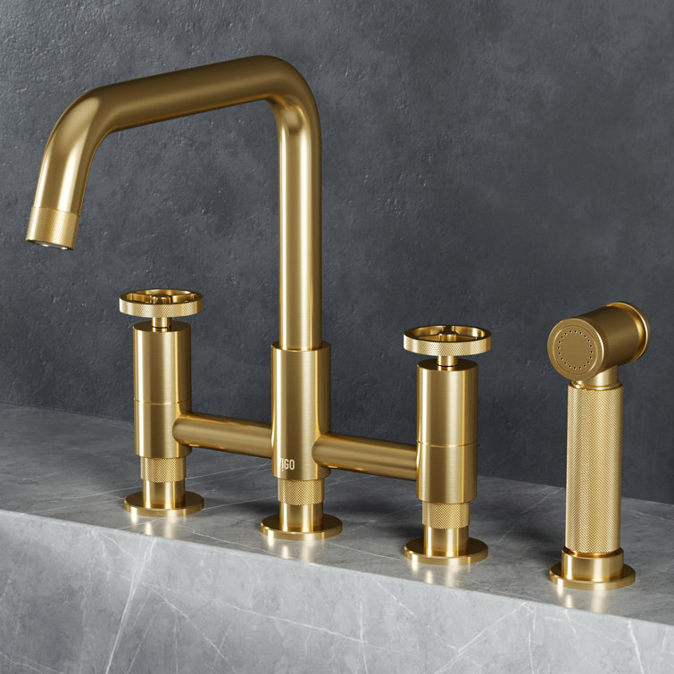 Matte Brushed Gold 12" Bridge Kitchen Faucet with Pull-Out Sprayer