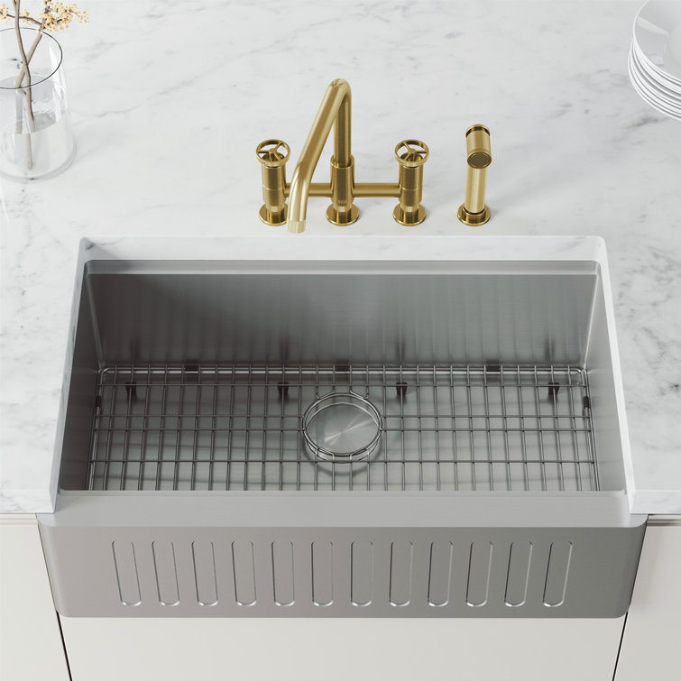 Matte Brushed Gold 12" Bridge Kitchen Faucet with Pull-Out Sprayer