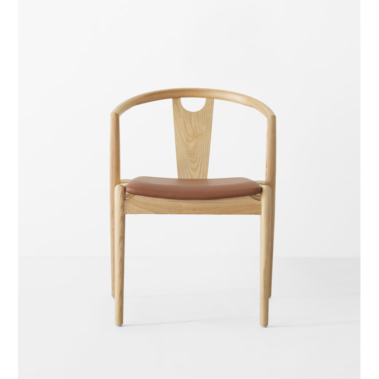Ambra Tan Faux Leather Swivel Side Chair with Natural Wood Frame